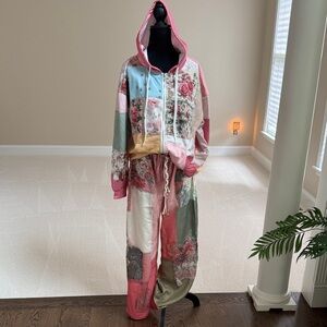 Floral Patchwork Hoodie and Pants Set